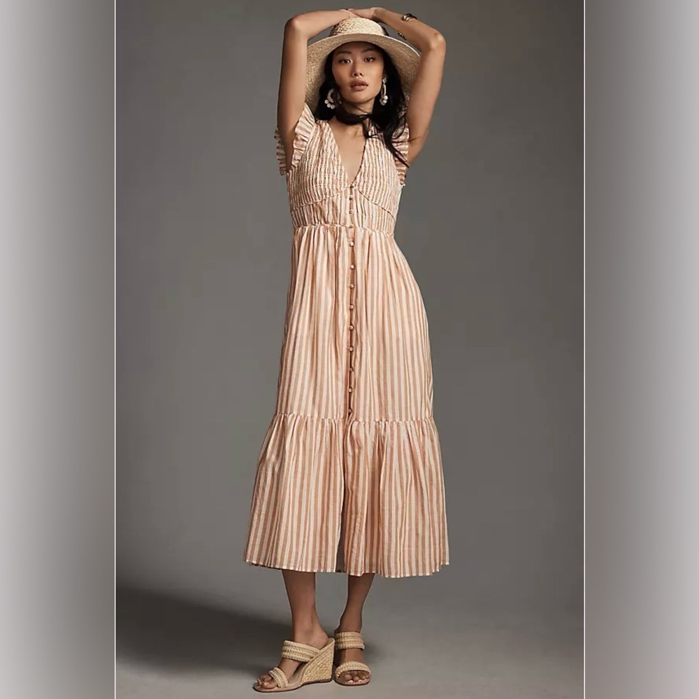TCEC Peach and White Striped Midi Dress